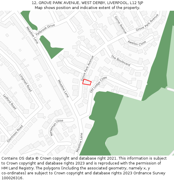 12, GROVE PARK AVENUE, WEST DERBY, LIVERPOOL, L12 5JP: Location map and indicative extent of plot