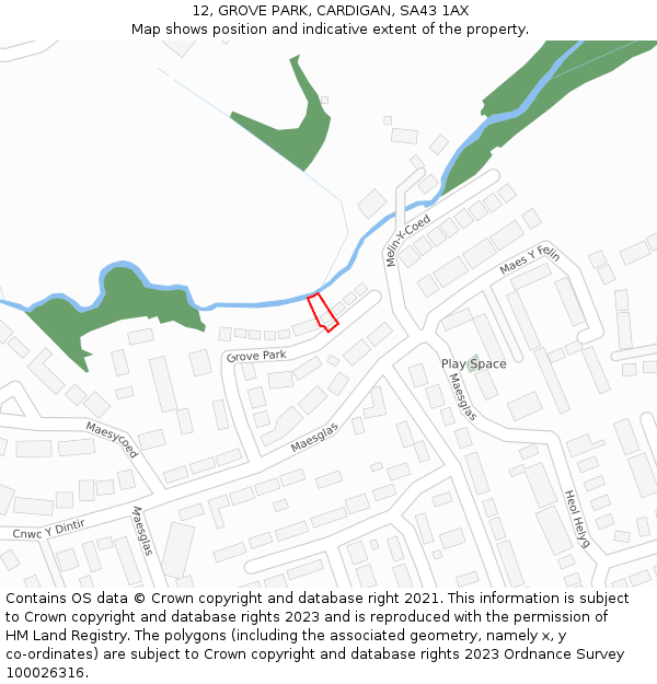 12, GROVE PARK, CARDIGAN, SA43 1AX: Location map and indicative extent of plot