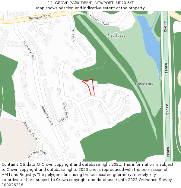 12, GROVE PARK DRIVE, NEWPORT, NP20 6YE: Location map and indicative extent of plot