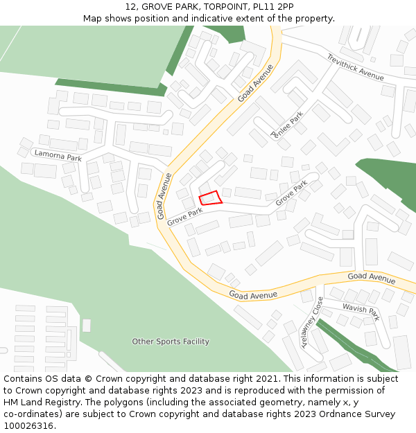 12, GROVE PARK, TORPOINT, PL11 2PP: Location map and indicative extent of plot
