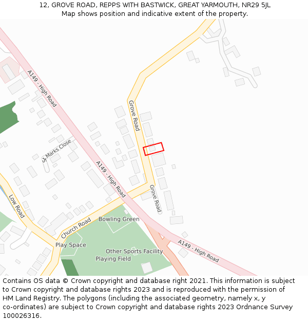 12, GROVE ROAD, REPPS WITH BASTWICK, GREAT YARMOUTH, NR29 5JL: Location map and indicative extent of plot