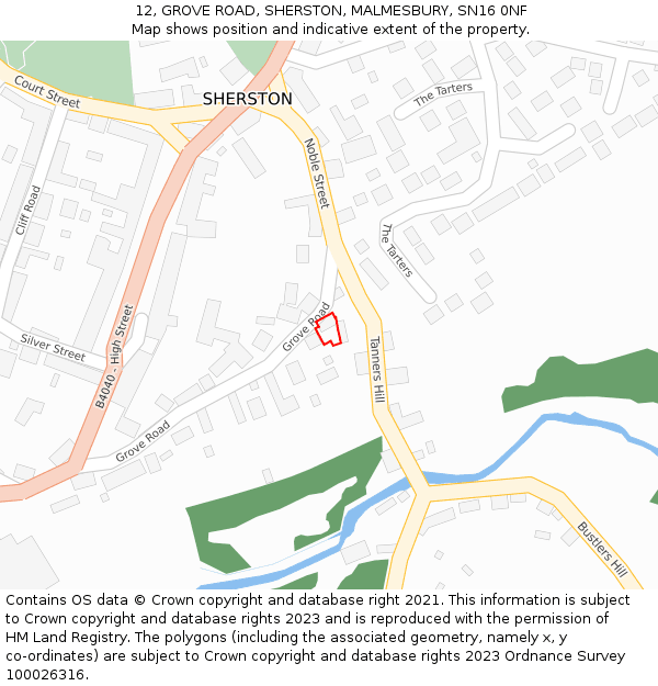 12, GROVE ROAD, SHERSTON, MALMESBURY, SN16 0NF: Location map and indicative extent of plot