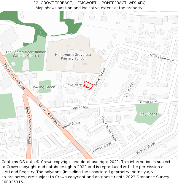 12, GROVE TERRACE, HEMSWORTH, PONTEFRACT, WF9 4BQ: Location map and indicative extent of plot