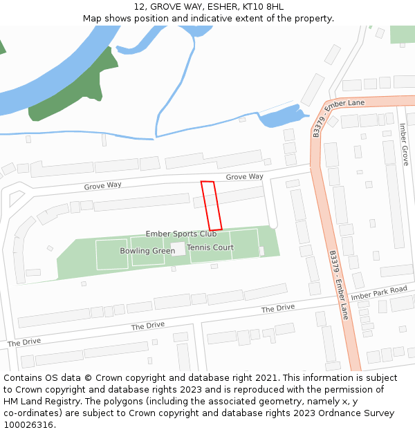 12, GROVE WAY, ESHER, KT10 8HL: Location map and indicative extent of plot