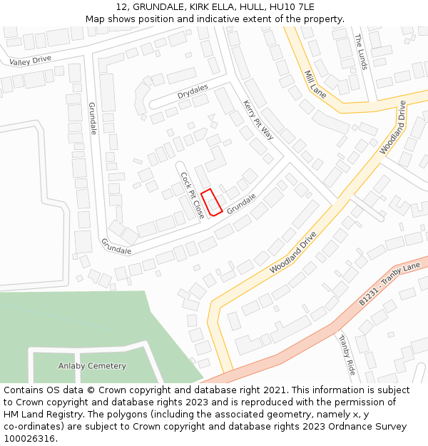12, GRUNDALE, KIRK ELLA, HULL, HU10 7LE: Location map and indicative extent of plot