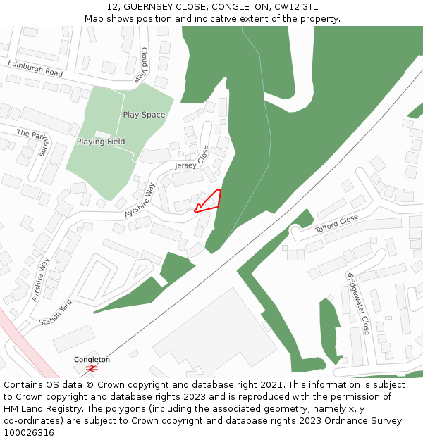 12, GUERNSEY CLOSE, CONGLETON, CW12 3TL: Location map and indicative extent of plot