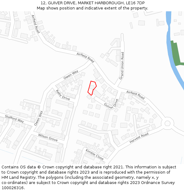 12, GUIVER DRIVE, MARKET HARBOROUGH, LE16 7DP: Location map and indicative extent of plot