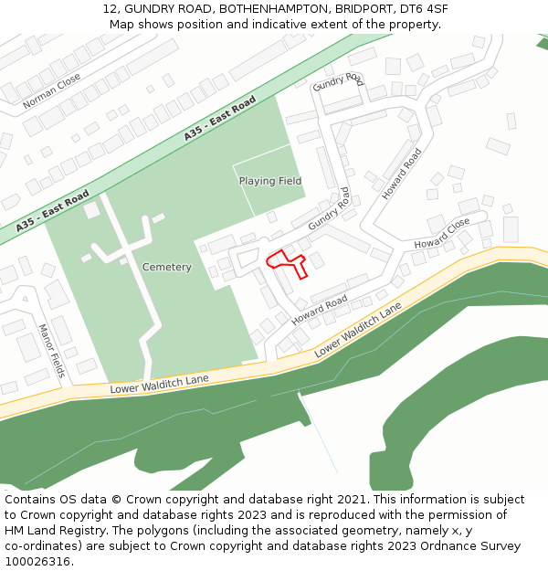 12, GUNDRY ROAD, BOTHENHAMPTON, BRIDPORT, DT6 4SF: Location map and indicative extent of plot