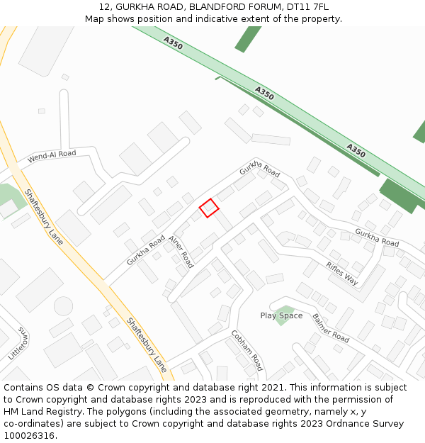 12, GURKHA ROAD, BLANDFORD FORUM, DT11 7FL: Location map and indicative extent of plot