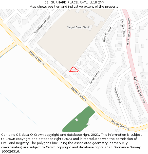 12, GURNARD PLACE, RHYL, LL18 2NY: Location map and indicative extent of plot