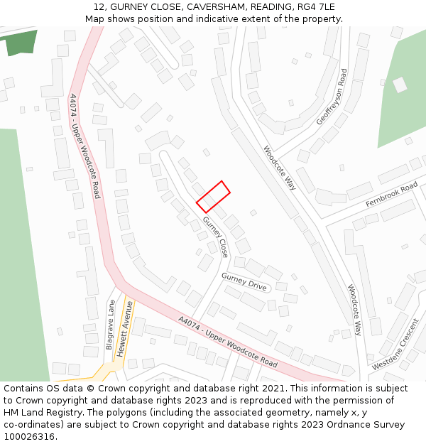 12, GURNEY CLOSE, CAVERSHAM, READING, RG4 7LE: Location map and indicative extent of plot