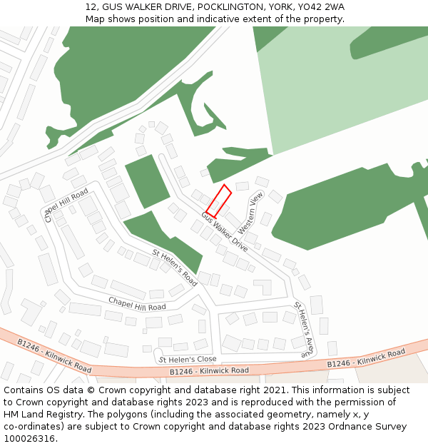 12, GUS WALKER DRIVE, POCKLINGTON, YORK, YO42 2WA: Location map and indicative extent of plot