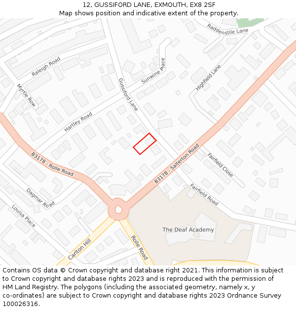 12, GUSSIFORD LANE, EXMOUTH, EX8 2SF: Location map and indicative extent of plot