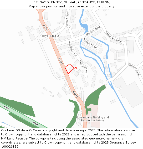 12, GWEDHENNEK, GULVAL, PENZANCE, TR18 3NJ: Location map and indicative extent of plot