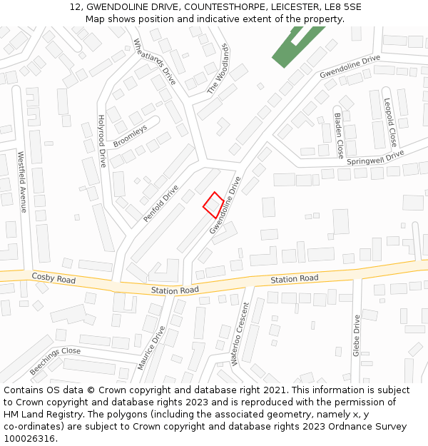 12, GWENDOLINE DRIVE, COUNTESTHORPE, LEICESTER, LE8 5SE: Location map and indicative extent of plot