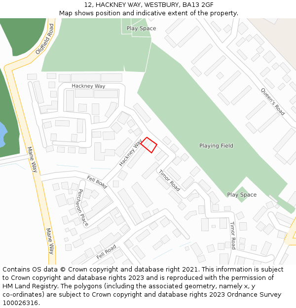 12, HACKNEY WAY, WESTBURY, BA13 2GF: Location map and indicative extent of plot