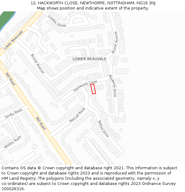 12, HACKWORTH CLOSE, NEWTHORPE, NOTTINGHAM, NG16 3NJ: Location map and indicative extent of plot