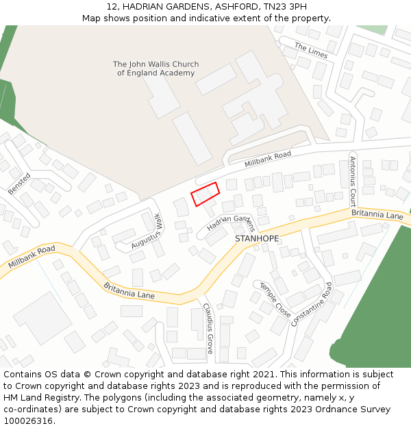 12, HADRIAN GARDENS, ASHFORD, TN23 3PH: Location map and indicative extent of plot