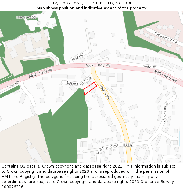 12, HADY LANE, CHESTERFIELD, S41 0DF: Location map and indicative extent of plot