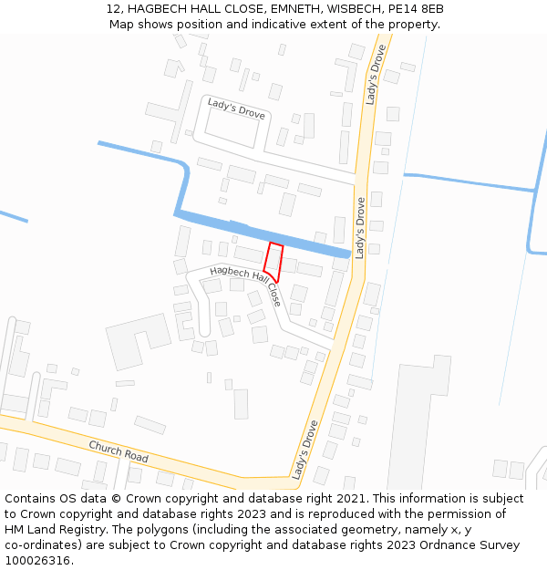 12, HAGBECH HALL CLOSE, EMNETH, WISBECH, PE14 8EB: Location map and indicative extent of plot