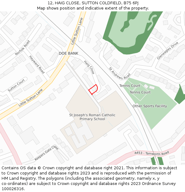 12, HAIG CLOSE, SUTTON COLDFIELD, B75 6PJ: Location map and indicative extent of plot