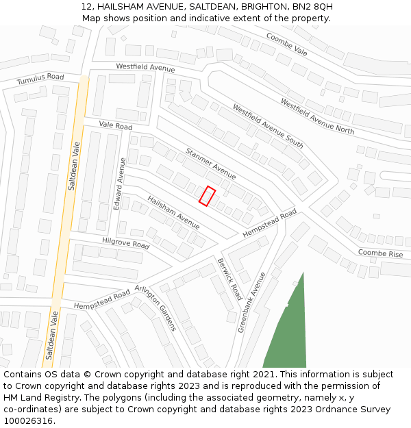 12, HAILSHAM AVENUE, SALTDEAN, BRIGHTON, BN2 8QH: Location map and indicative extent of plot