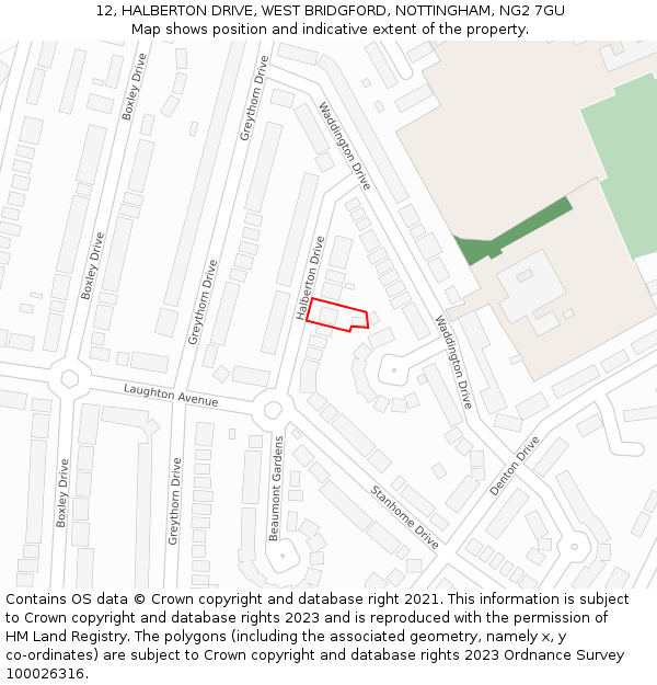 12, HALBERTON DRIVE, WEST BRIDGFORD, NOTTINGHAM, NG2 7GU: Location map and indicative extent of plot