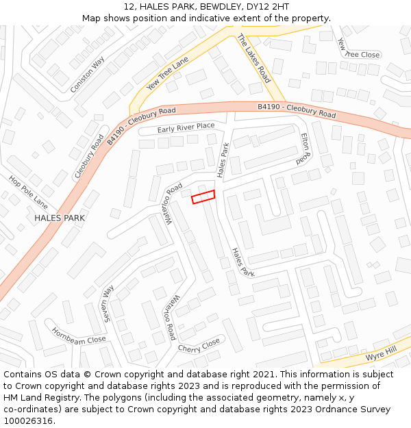 12, HALES PARK, BEWDLEY, DY12 2HT: Location map and indicative extent of plot