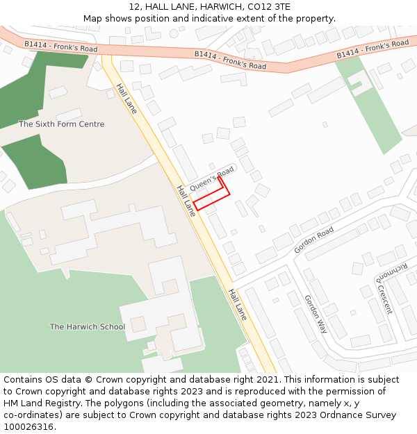 12, HALL LANE, HARWICH, CO12 3TE: Location map and indicative extent of plot