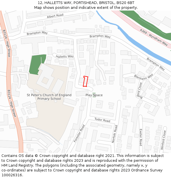12, HALLETTS WAY, PORTISHEAD, BRISTOL, BS20 6BT: Location map and indicative extent of plot