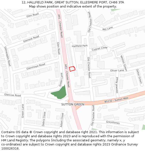 12, HALLFIELD PARK, GREAT SUTTON, ELLESMERE PORT, CH66 3TA: Location map and indicative extent of plot