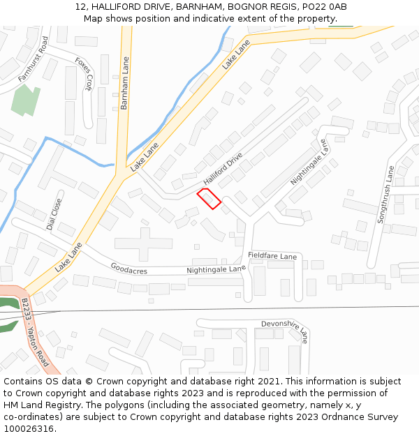 12, HALLIFORD DRIVE, BARNHAM, BOGNOR REGIS, PO22 0AB: Location map and indicative extent of plot