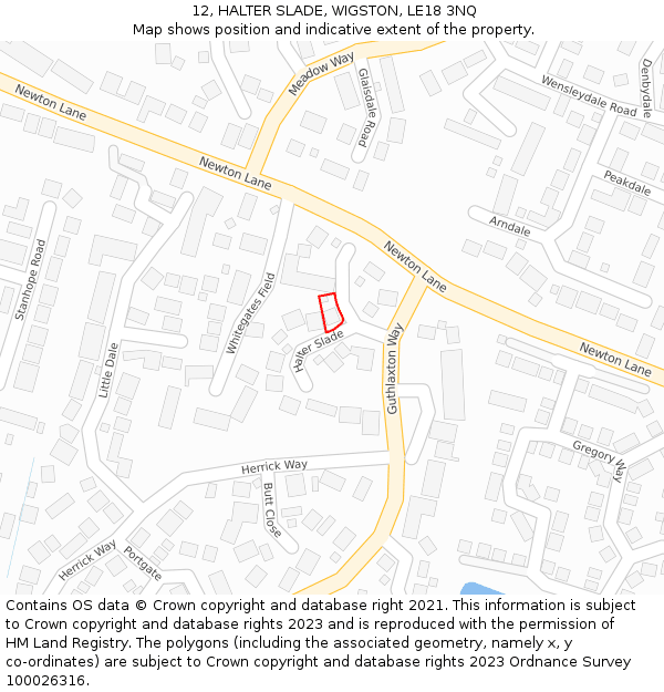 12, HALTER SLADE, WIGSTON, LE18 3NQ: Location map and indicative extent of plot