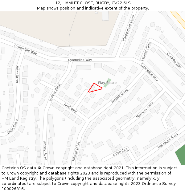 12, HAMLET CLOSE, RUGBY, CV22 6LS: Location map and indicative extent of plot