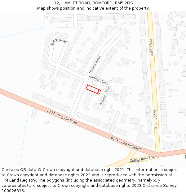 12, HAMLET ROAD, ROMFORD, RM5 2DS: Location map and indicative extent of plot