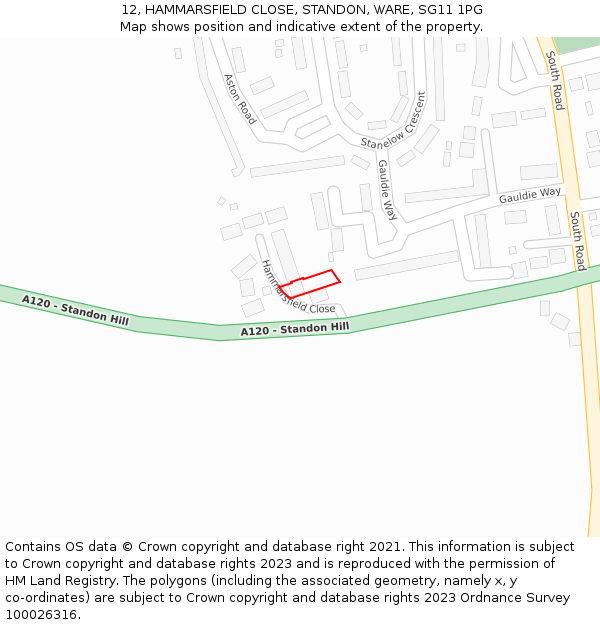 12, HAMMARSFIELD CLOSE, STANDON, WARE, SG11 1PG: Location map and indicative extent of plot