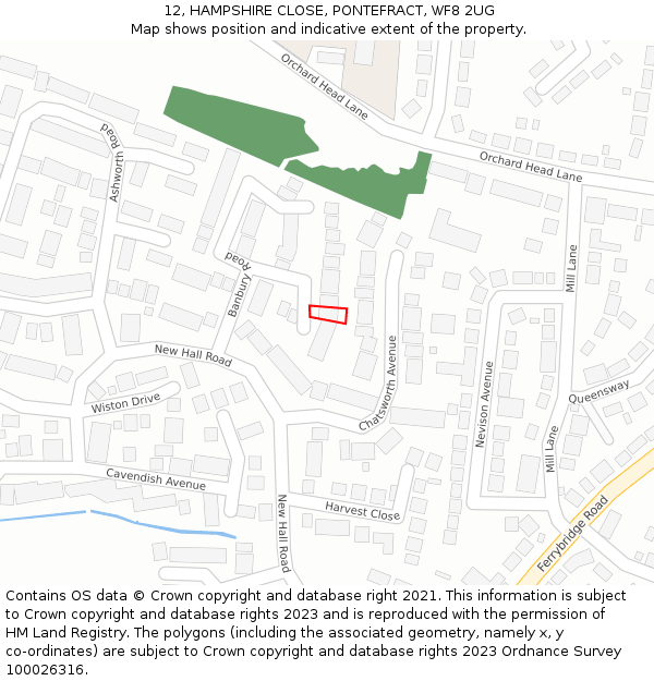 12, HAMPSHIRE CLOSE, PONTEFRACT, WF8 2UG: Location map and indicative extent of plot