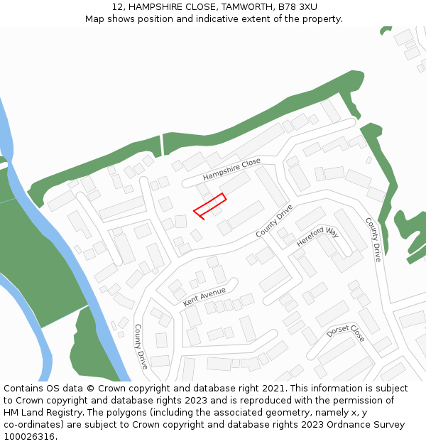 12, HAMPSHIRE CLOSE, TAMWORTH, B78 3XU: Location map and indicative extent of plot