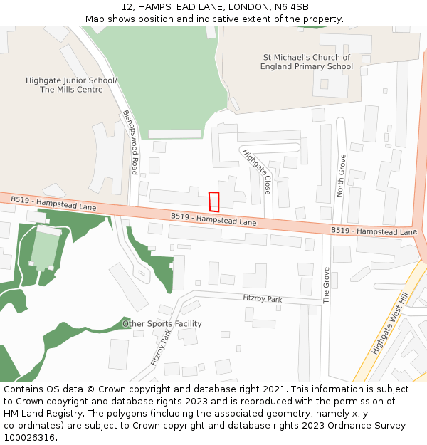 12, HAMPSTEAD LANE, LONDON, N6 4SB: Location map and indicative extent of plot