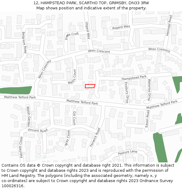 12, HAMPSTEAD PARK, SCARTHO TOP, GRIMSBY, DN33 3RW: Location map and indicative extent of plot