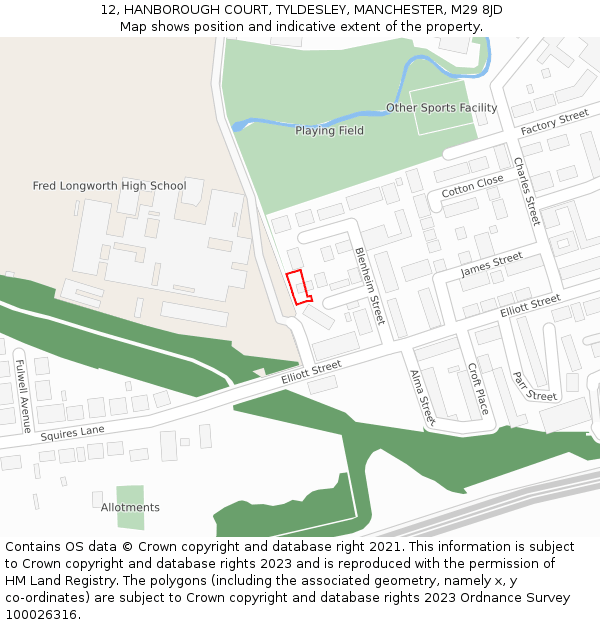 12, HANBOROUGH COURT, TYLDESLEY, MANCHESTER, M29 8JD: Location map and indicative extent of plot