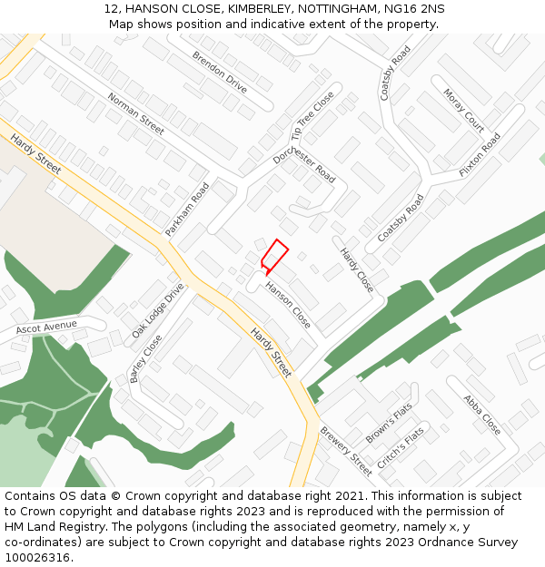12, HANSON CLOSE, KIMBERLEY, NOTTINGHAM, NG16 2NS: Location map and indicative extent of plot