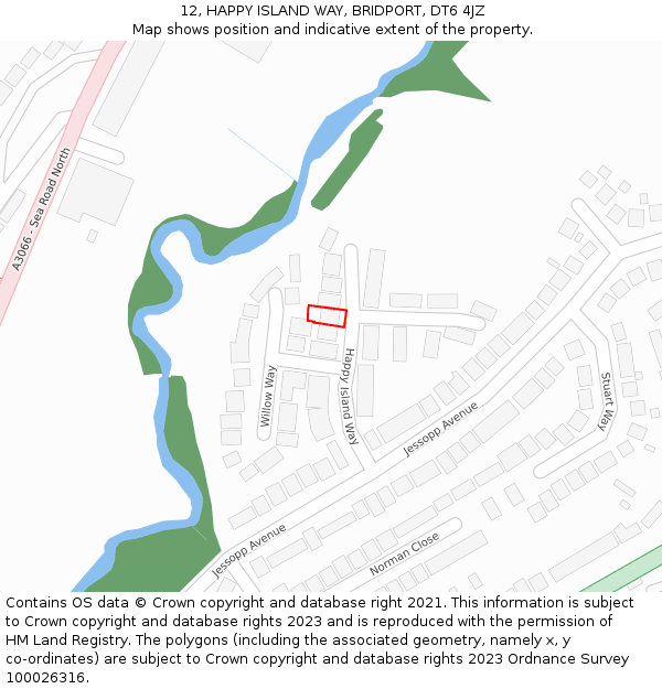 12, HAPPY ISLAND WAY, BRIDPORT, DT6 4JZ: Location map and indicative extent of plot