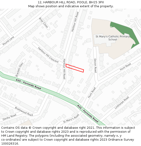 12, HARBOUR HILL ROAD, POOLE, BH15 3PX: Location map and indicative extent of plot