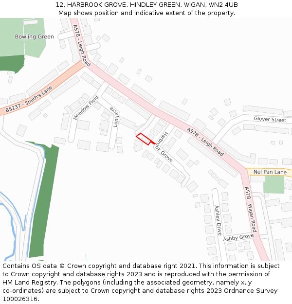 12, HARBROOK GROVE, HINDLEY GREEN, WIGAN, WN2 4UB: Location map and indicative extent of plot