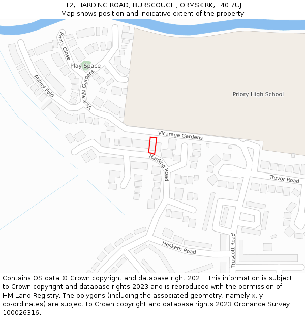 12, HARDING ROAD, BURSCOUGH, ORMSKIRK, L40 7UJ: Location map and indicative extent of plot