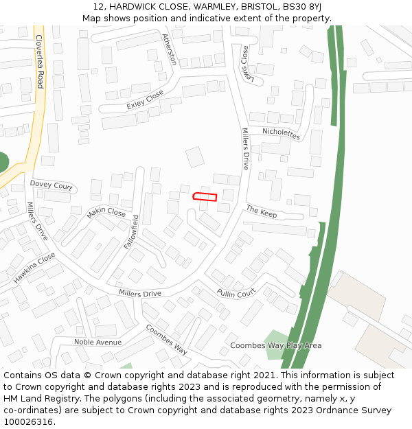 12, HARDWICK CLOSE, WARMLEY, BRISTOL, BS30 8YJ: Location map and indicative extent of plot