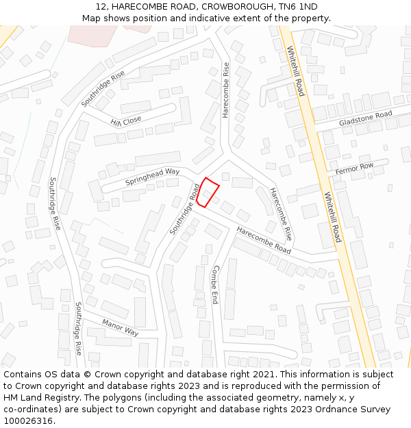 12, HARECOMBE ROAD, CROWBOROUGH, TN6 1ND: Location map and indicative extent of plot