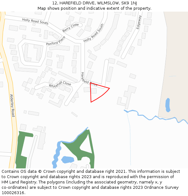 12, HAREFIELD DRIVE, WILMSLOW, SK9 1NJ: Location map and indicative extent of plot