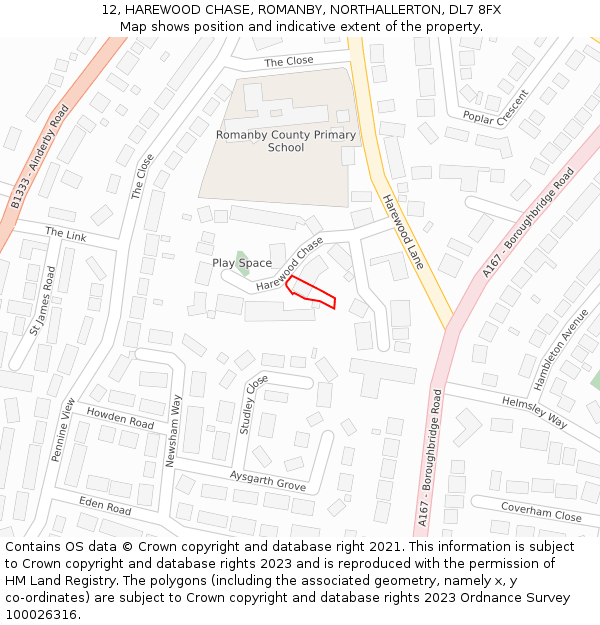 12, HAREWOOD CHASE, ROMANBY, NORTHALLERTON, DL7 8FX: Location map and indicative extent of plot